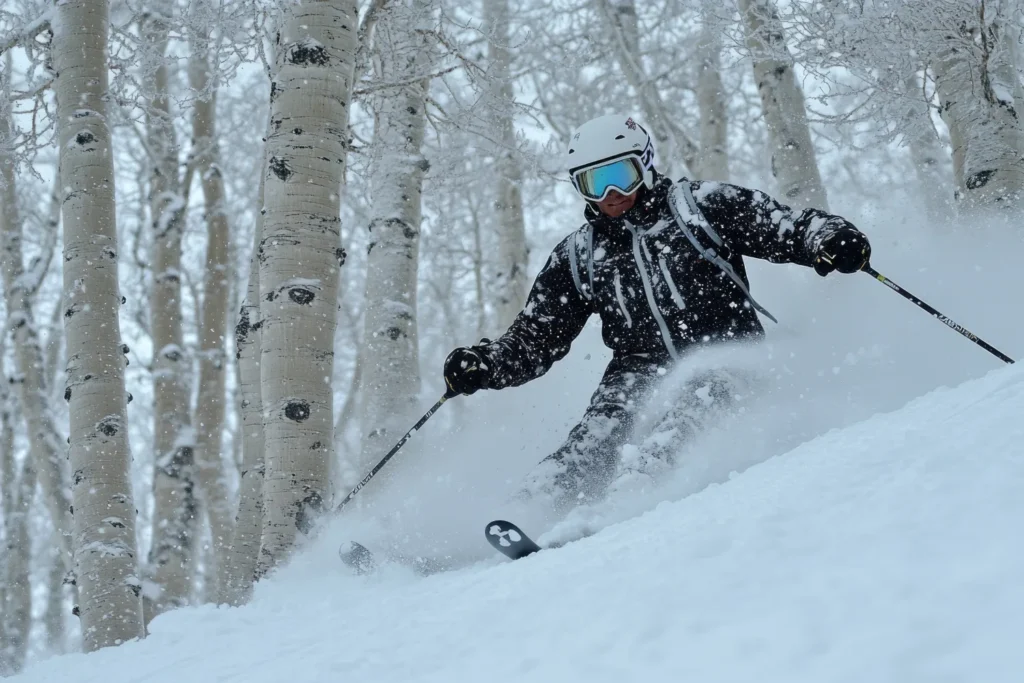 Homem esquiando em Aspen, Colorado